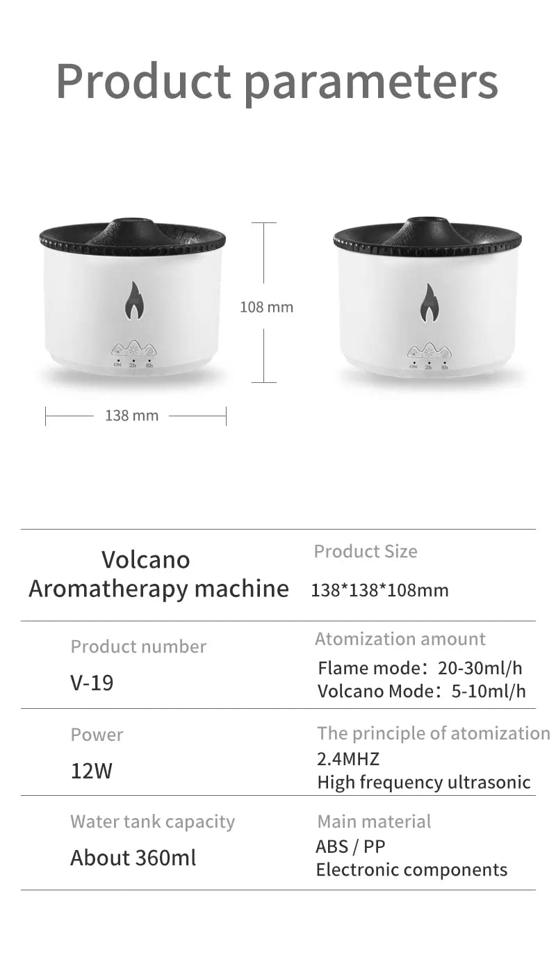 Plastic Volcano Aromatherapy Humidifier Flame&Volcano Light Timer For Bedroom Home Yoga Office, Gift Ideal For Women, Flame Humidifier Ultrasonic...