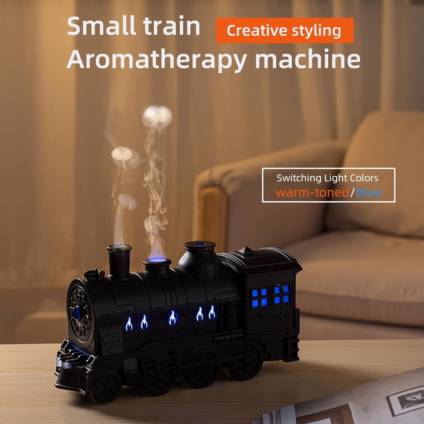 plastic Train Essential Oil Diffuser Ultrasonic Cool Mist Aromatherapy Diffuser Humidifier with Auto Shut-Off and 2 Light 2 Mist Mode,Auto Shut-Off,for Large Room,Home,Office Hotel 300ml