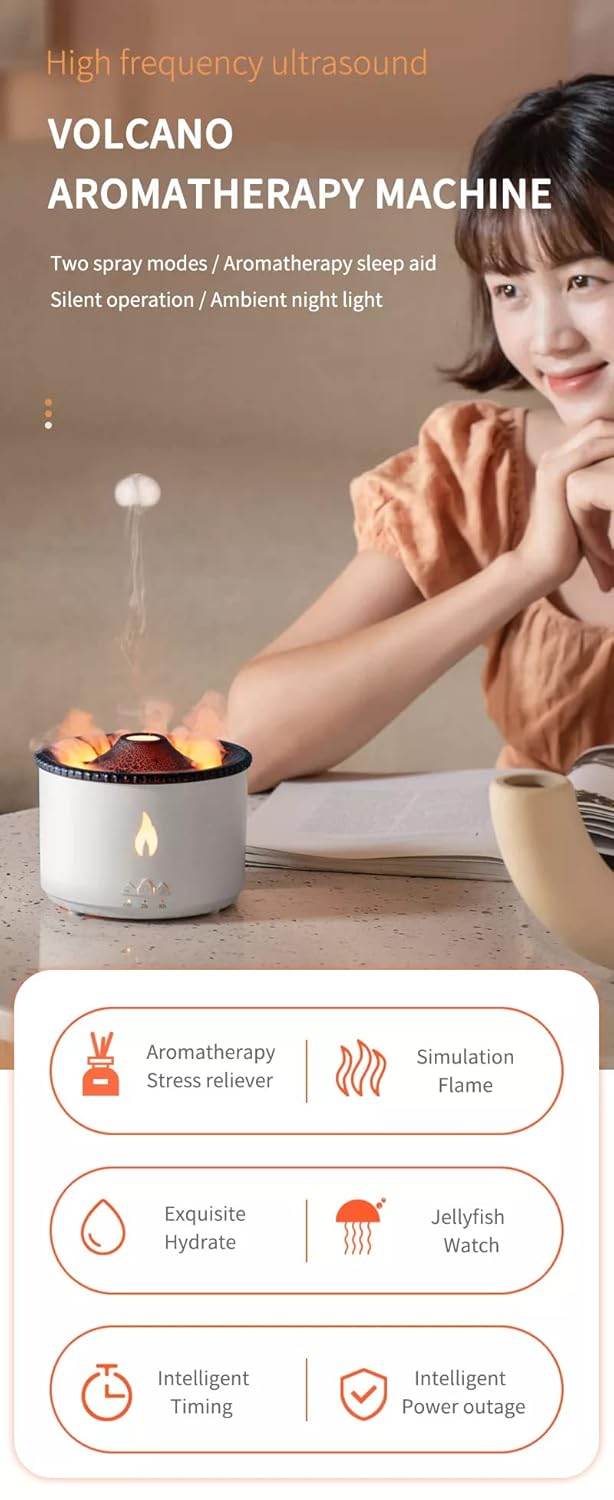 Plastic Volcano Aromatherapy Humidifier Flame&Volcano Light Timer For Bedroom Home Yoga Office, Gift Ideal For Women, Flame Humidifier Ultrasonic...