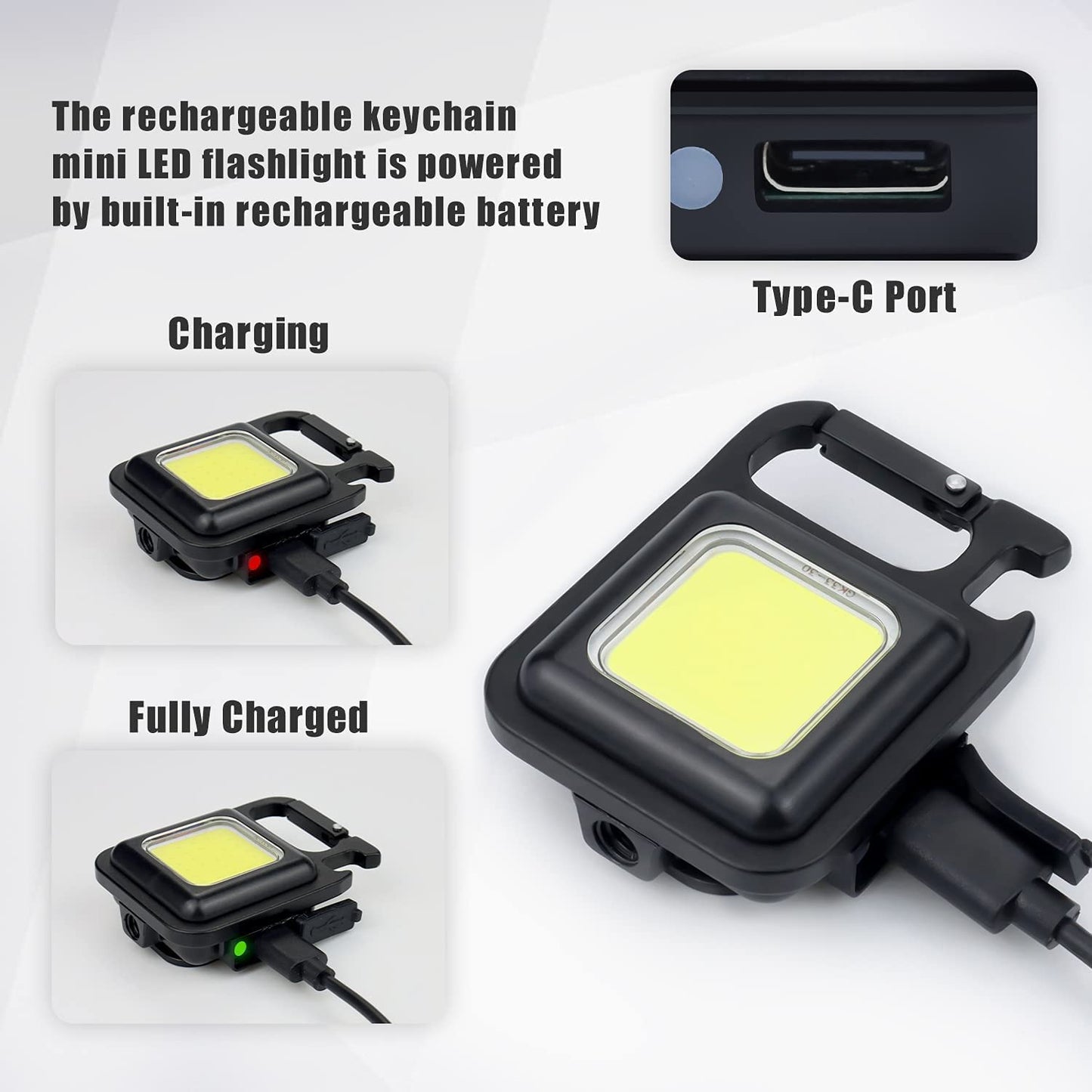 Rossetta Pack of 1 Led Rechargeable Keychain Light | Emergency Flash, Mini Torch Rechargeable, Portable COB Light for Pocket, Camping, Outdoor, Tent with Bottle Opener - Magnet Base - 800 Lumens