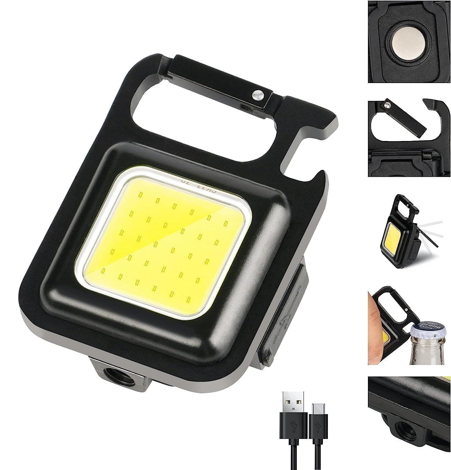 Rossetta Pack of 1 Led Rechargeable Keychain Light | Emergency Flash, Mini Torch Rechargeable, Portable COB Light for Pocket, Camping, Outdoor, Tent with Bottle Opener - Magnet Base - 800 Lumens