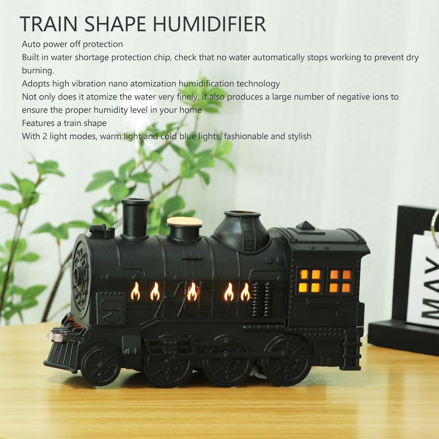 plastic Train Essential Oil Diffuser Ultrasonic Cool Mist Aromatherapy Diffuser Humidifier with Auto Shut-Off and 2 Light 2 Mist Mode,Auto Shut-Off,for Large Room,Home,Office Hotel 300ml