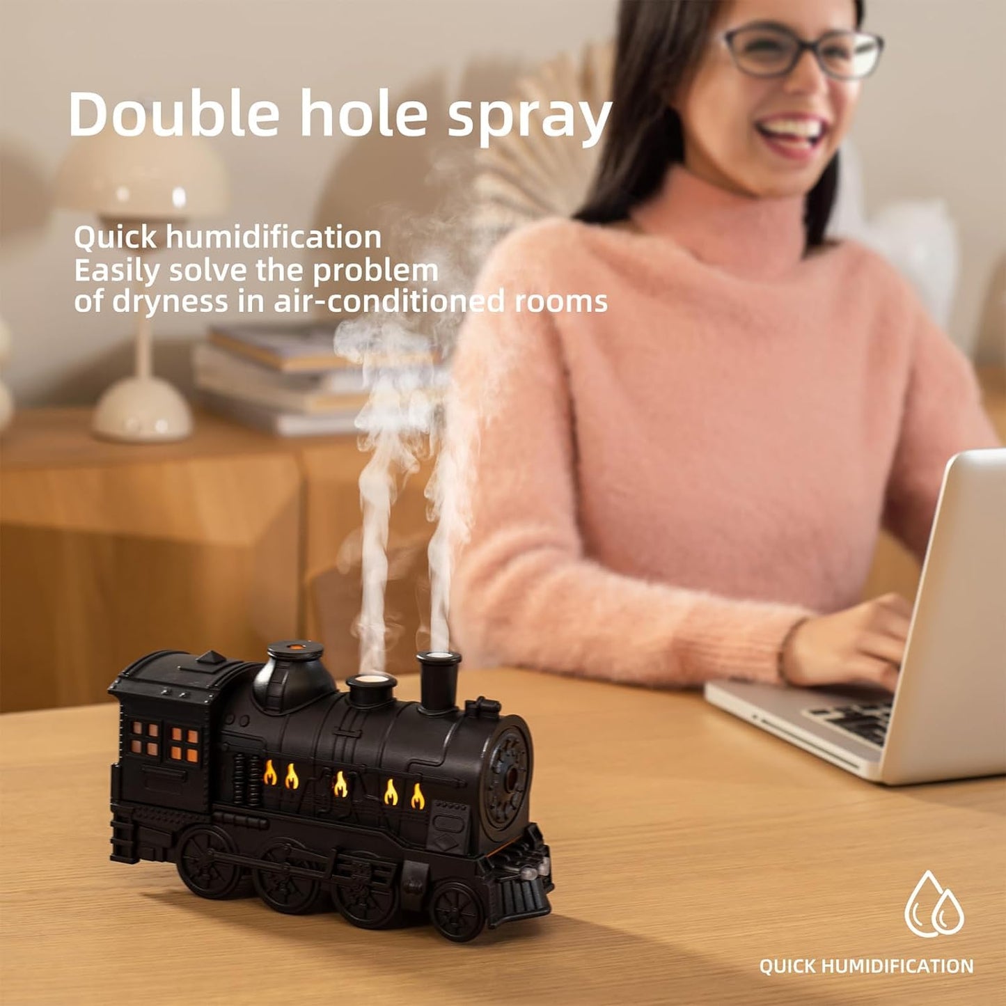 plastic Train Essential Oil Diffuser Ultrasonic Cool Mist Aromatherapy Diffuser Humidifier with Auto Shut-Off and 2 Light 2 Mist Mode,Auto Shut-Off,for Large Room,Home,Office Hotel 300ml