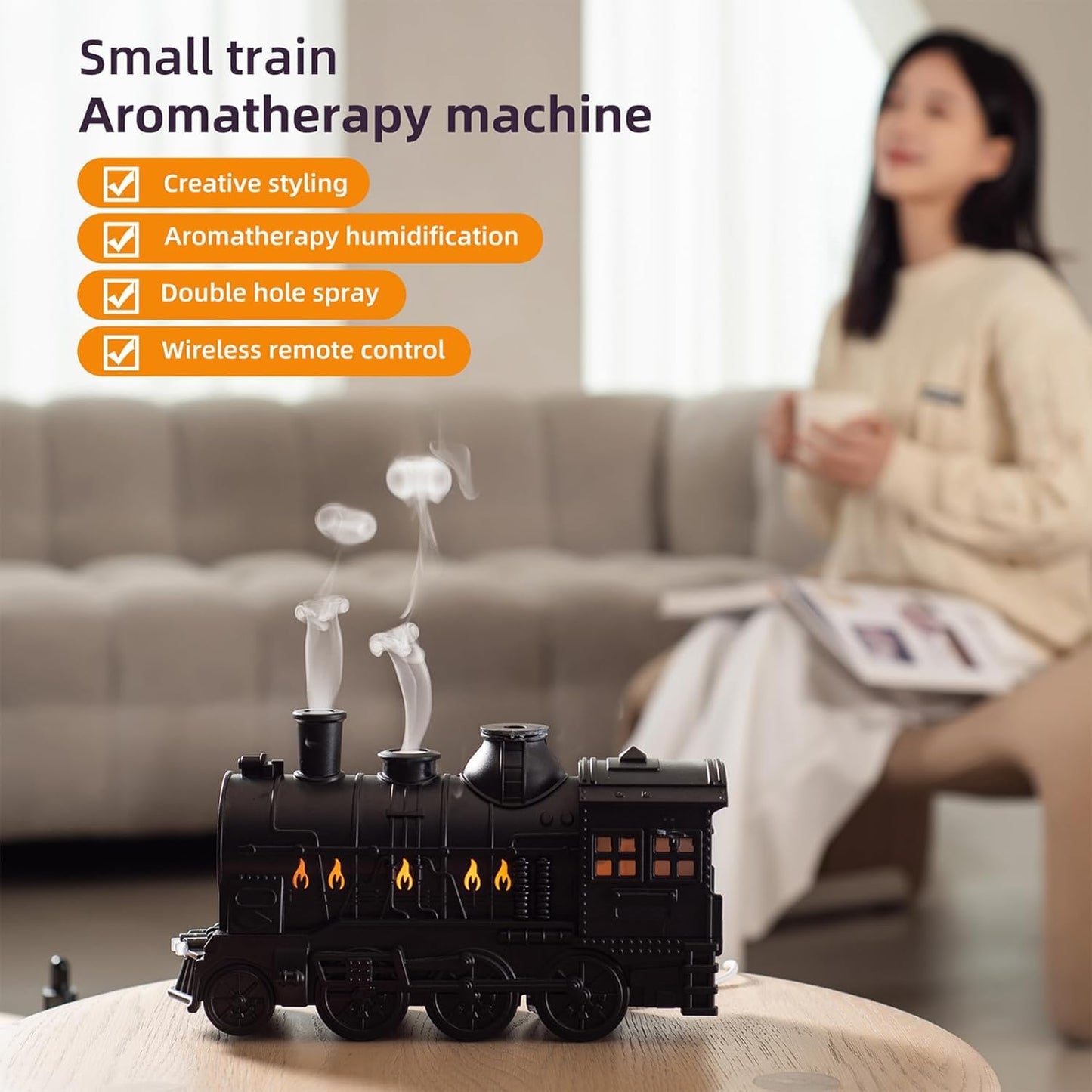 plastic Train Essential Oil Diffuser Ultrasonic Cool Mist Aromatherapy Diffuser Humidifier with Auto Shut-Off and 2 Light 2 Mist Mode,Auto Shut-Off,for Large Room,Home,Office Hotel 300ml