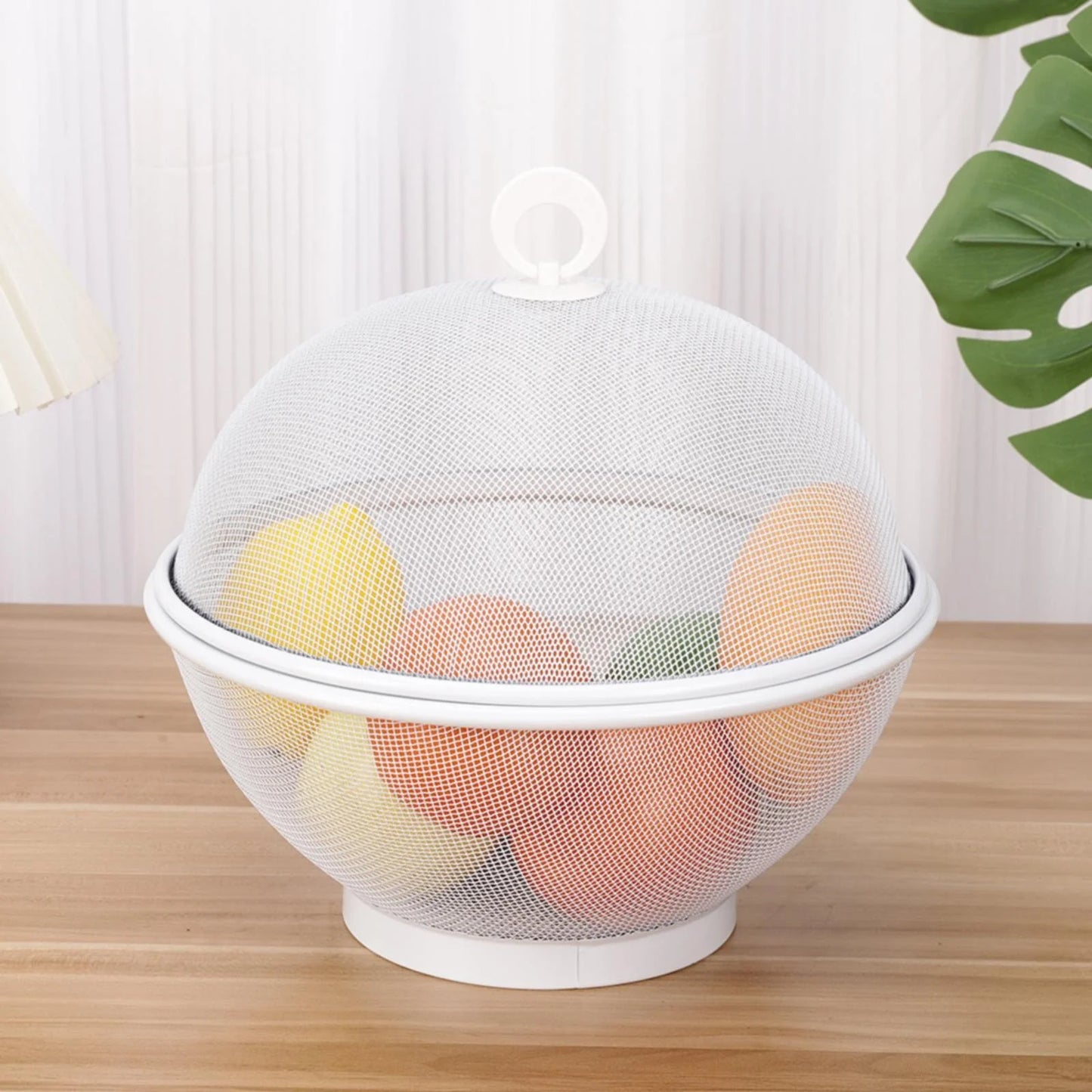 Fruit Basket with Lid - Decorative Fruit Bowl, Metal Wire Basket, Covered Fruit Bowl, Strainer for Fruits Vegetables, Fruit Display Stand, Keeps Flies Out