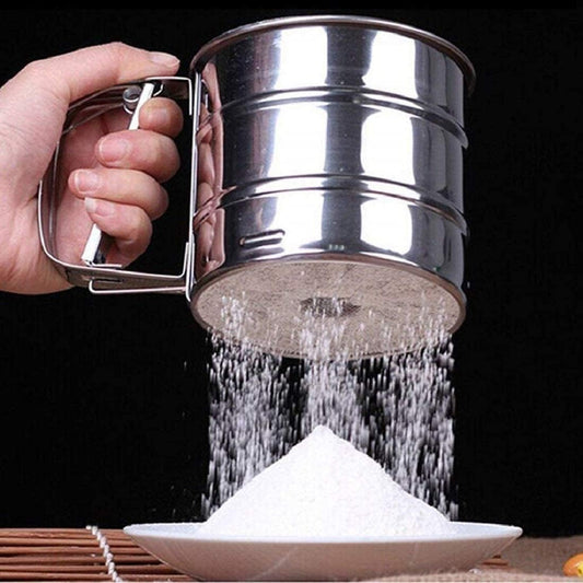 Stainless Steel Flour Sifter for Baking, Durable Mesh Sieve with Comfortable Handle, Atta Shifter (Semi Automatic)