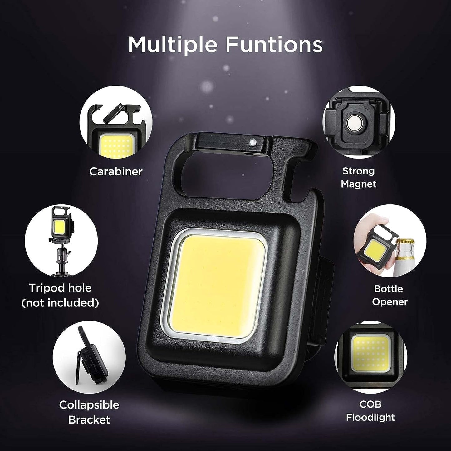 Rossetta Pack of 1 Led Rechargeable Keychain Light | Emergency Flash, Mini Torch Rechargeable, Portable COB Light for Pocket, Camping, Outdoor, Tent with Bottle Opener - Magnet Base - 800 Lumens