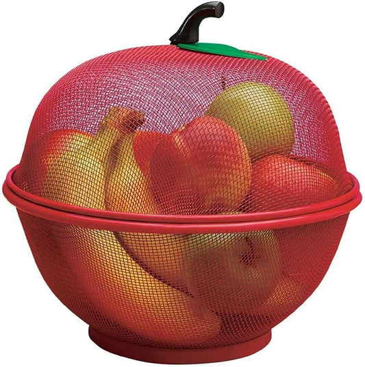 Fruit Basket with Lid - Decorative Fruit Bowl, Metal Wire Basket, Covered Fruit Bowl, Strainer for Fruits Vegetables, Fruit Display Stand, Keeps Flies Out